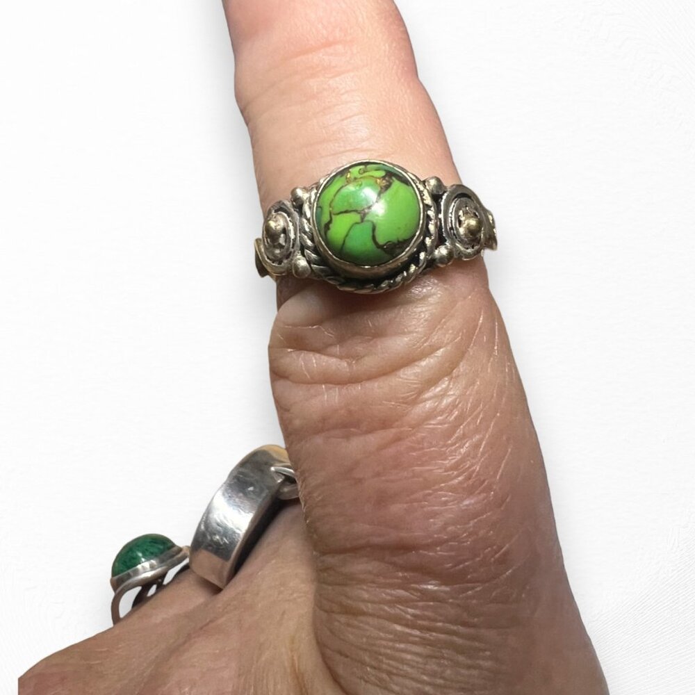 Green turquoise silver 925 ring handmade size 8
